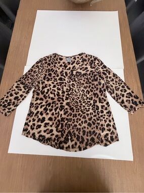 JM Collection Leopard-Print Scoop Neck Top in Tan and Black size PL